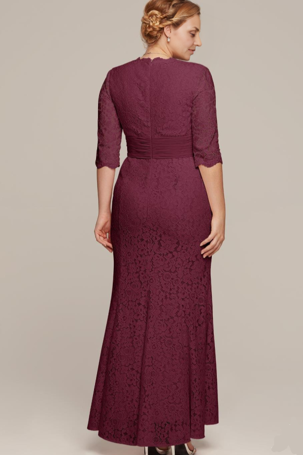 Formal Women's Dresses Elegant V Neck 34 Sleeve Lace Applique Floor Length Free Custom Size Mother of the Bride Dress